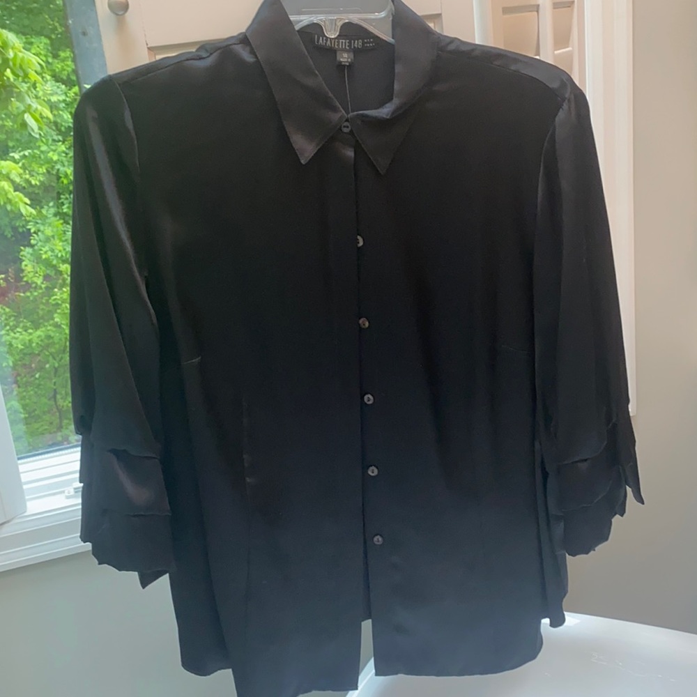 LAFAYETTE 148 NEW BLACK SILK BLOUSE